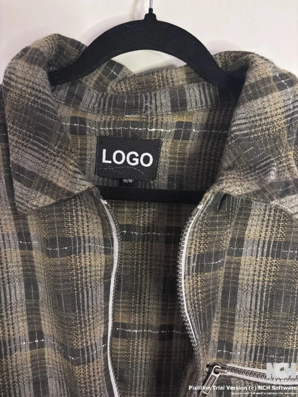 Logo Men's Spring/Summer/Fall Checkered Zip-Up Jacket - Picture 3 of 3